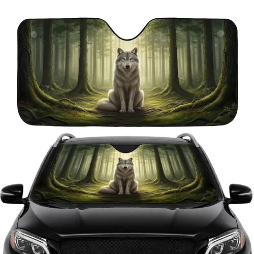 Majestic Grey Wolf Enchanted Forest Car Interior Upgrade Car Sunshade