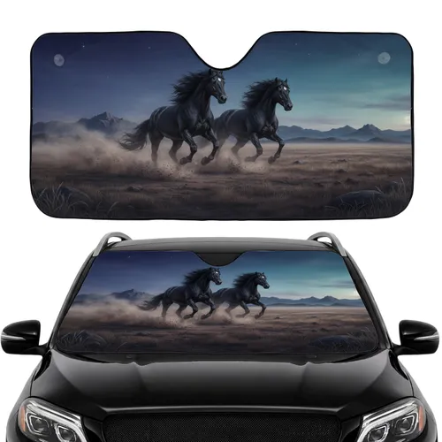 Galloping Black Horses Twilight Prairie - Travel Essentials Horse Lover Gift Car Sunshade