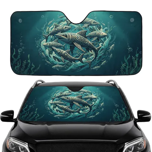 Tribal Shark Fish Ocean Bubbles Marine Life - Car Interior Upgrade Car Sunshade