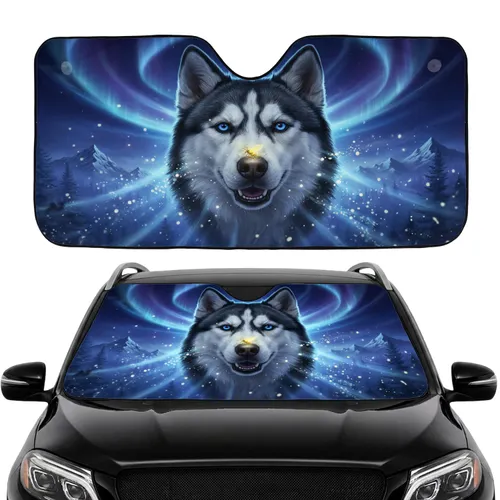 Siberian Husky Glowing Insect Aurora Borealis - Road Trip Gift for Dog Lover Car Sunshade