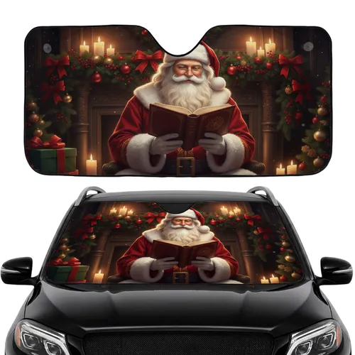 Santa Claus Fireplace Garlands Antique Book Christmas Travel Car Sunshade
