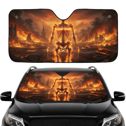 Flaming Skeleton Ruined City - Gothic Car Interior Car Sunshade