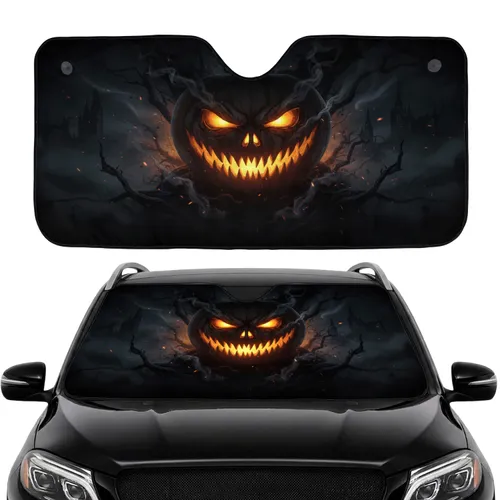 Menacing Jack-O'-Lantern Face Ethereal Smoke - Halloween Road Trip Travel Essentials Car Sunshade