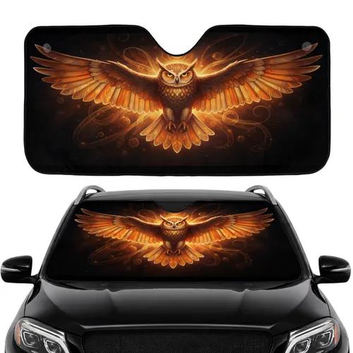 Fiery Owl Starlight Cosmic Swirl - Road Trip Gift for Owl Lovers Car Sunshade