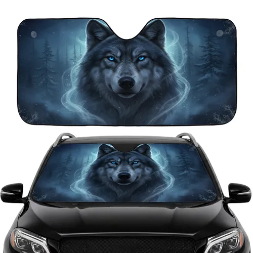 Majestic Wolf Head Twilight Forest - Car Interior Upgrade for Wildlife Lovers Car Sunshade