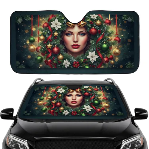 Blue-Eyed Red-Lipped Woman Festive Wreath Christmas Ornaments - Holiday Road Trip Gift Car Sunshade