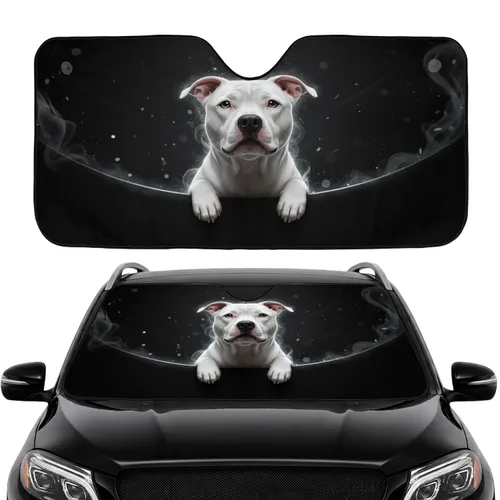 Friendly White American Pit Bull - Travel Essentials for Pit Bull Owners Car Sunshade