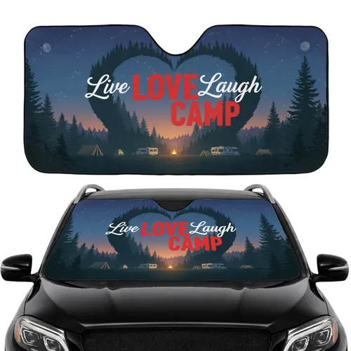 Live LOVE Laugh CAMP Camping Scene - Road Trip Gift for Campers Car Sunshade