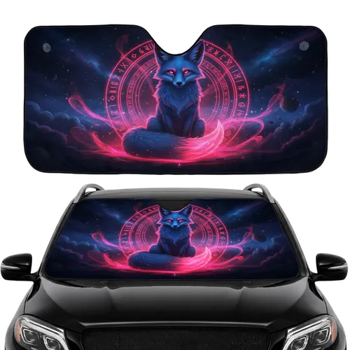 Stylized Blue Fox Creature Runic Energy - Road Trip Gift Car Sunshade