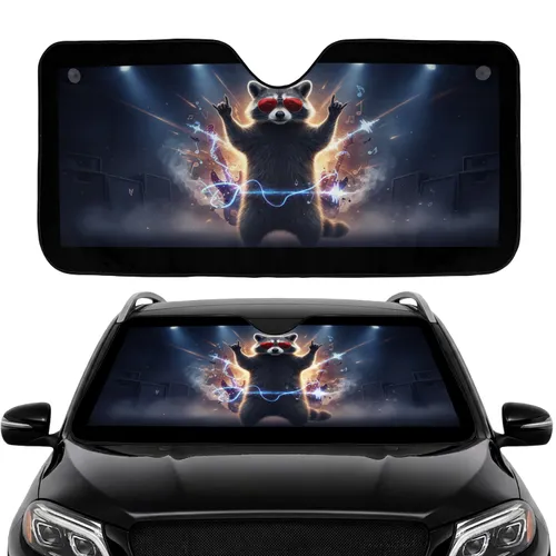 Raccoon Rock and Roll Concert Stage Car Interior Upgrade Gift for Music Fan Car Sunshade