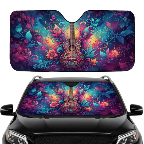 Psychedelic Paisley Ukulele Floral Car Interior Upgrade Car Sunshade
