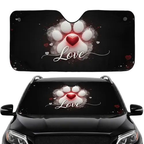 Paw Print Heart Love Glowing Radiance - Car Interior Road Trip Pet Lover Gift Car Sunshade