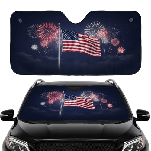 American Flag Fireworks Night Sky - Car Interior Upgrade Car Sunshade