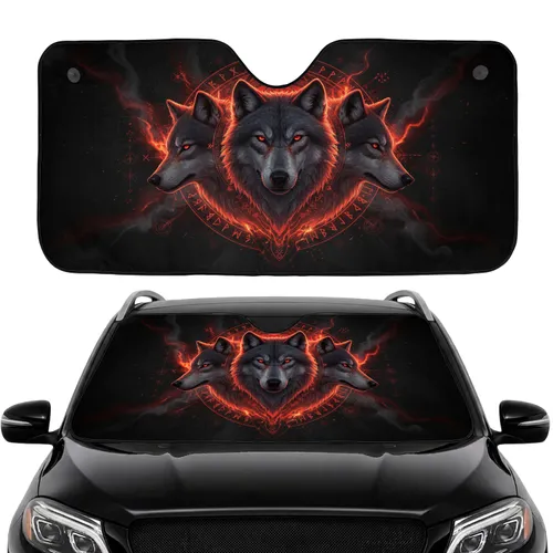 Wolf Trio Tribal Runes Embers Aura - Mystical Realm Car Upgrade Car Sunshade