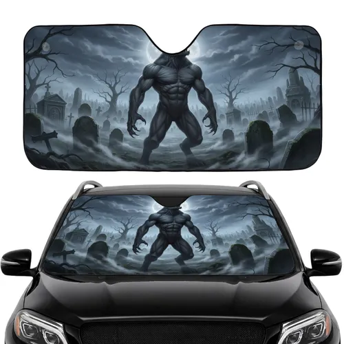 Howling Werewolf Gravestone Crypt Full Moon - Car Interior Upgrade Car Sunshade