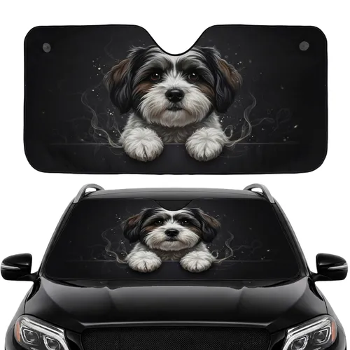 Fluffy Shih Tzu Tibetan Terrier Dog Peeking - Commute Accessory for Pet Lovers Car Sunshade