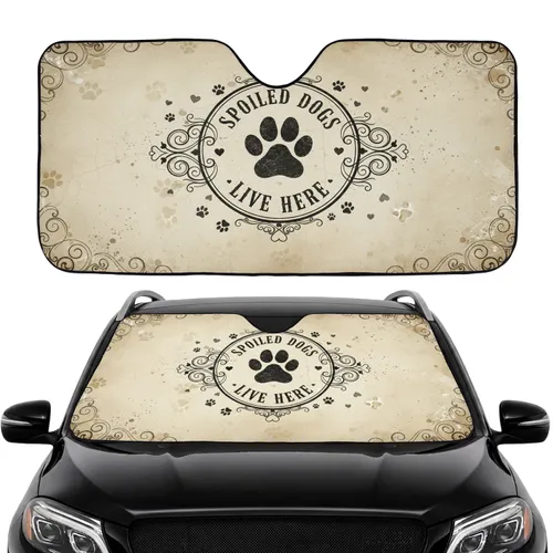 Spoiled Dogs Paw Print Sign Scrollwork Car Interior Upgrade for Dog Lovers Car Sunshade