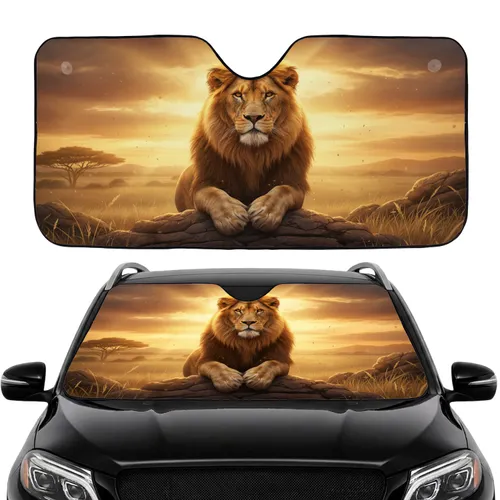 Powerful Lion Savanna Sunset Car Interior Upgrade for Wildlife Lover Car Sunshade