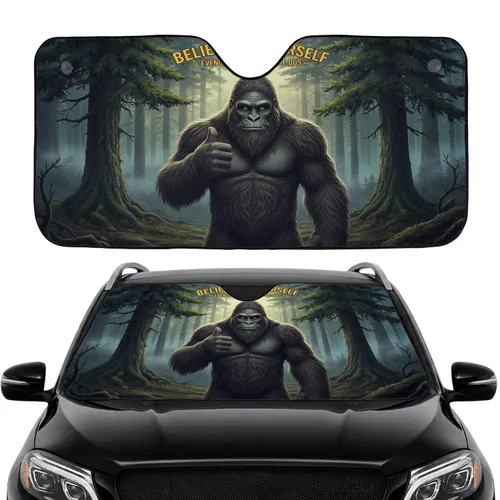 Sasquatch Thumbs Up Believe In Yourself - Motivation Road Trip Gift for BigFoot Lover Car Sunshade