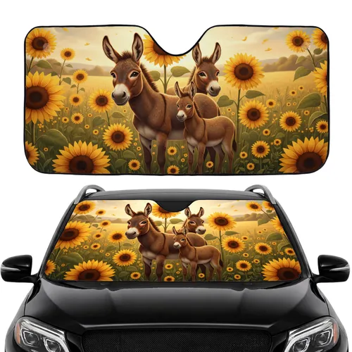 Donkey Family Sunflower Meadow - Car Interior Upgrade for Donkey Lover Car Sunshade