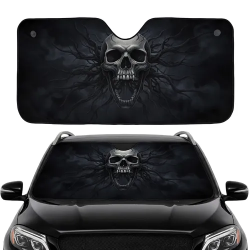 Bone Screaming Skull Gnarled Roots Dark Smoke - Car Interior Upgrade Car Sunshade