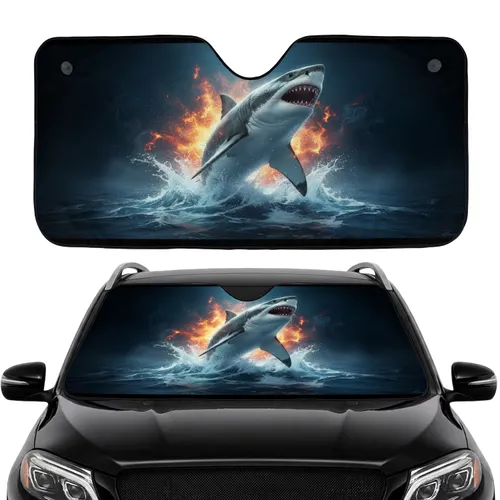 Powerful Great White Shark Fiery Ocean Energy Car Interior Upgrade Car Sunshade