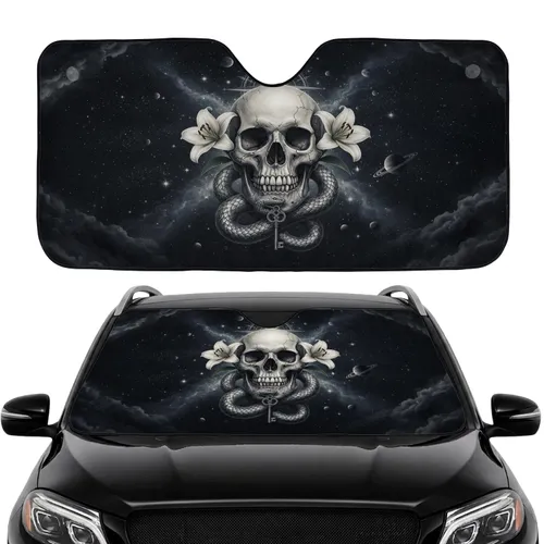 Cracked Skull Lilies Serpent Key Compass Rose Cosmic - Car Interior Upgrade Car Sunshade