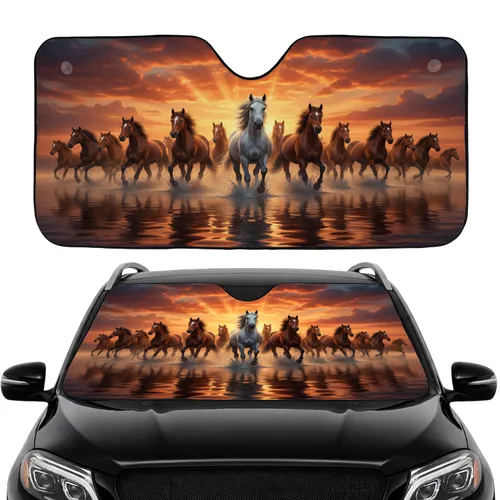 Majestic Wild Horses Galloping Sunset Sky - Car Interior Upgrade Road Trip Gift Car Sunshade