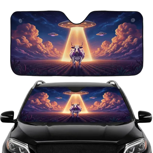 White Cow UFO Abduction Car Interior Upgrade for UFO Fans Car Sunshade