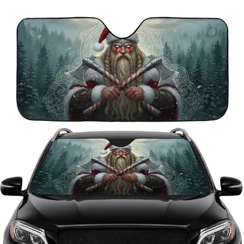 Norse Warrior Santa Claus Axe Wielding - Christmas Car Interior Upgrade Gift Car Sunshade