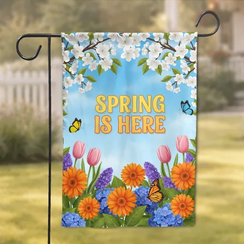Spring Is Here Flowers Butterfly Garden - Spring Season Home Decor Garden Flag