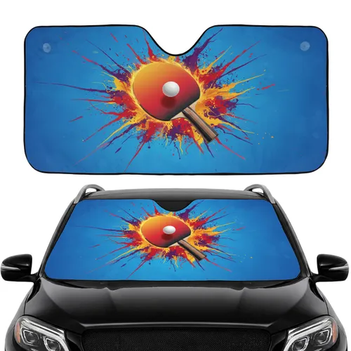 Table Tennis Paddle Ball Mid-Swing Action with Paint Splatters - Car Interior Upgrade Car Sunshade