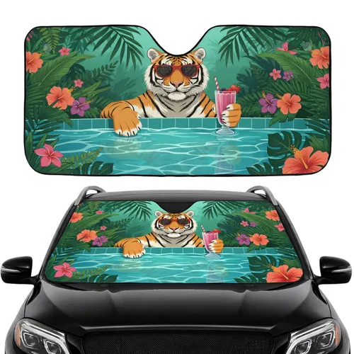 Tropical Tiger Pool Sunglasses Smoothie - Road Trip Gift for Tiger Lover Car Sunshade