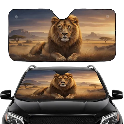 Regal Lion Savanna Golden Hour - Car Interior Upgrade Wildlife Lover Gift Car Sunshade