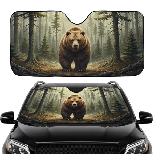 Grizzly Bear Ancient Forest - Car Interior Upgrade Wildlife Lover Gift Car Sunshade