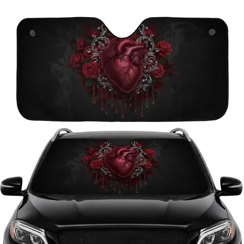 Anatomical Heart Crimson Rose Gothic Filigree Dark Baroque - Car Interior Upgrade Car Sunshade