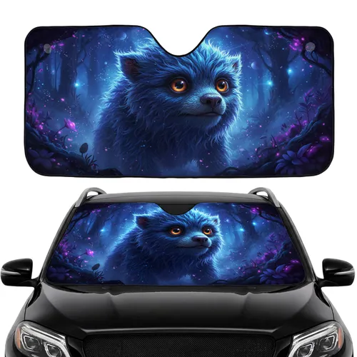 Blue Fur Creature Orange Bug-Eyes Cosmic Nebula Car Interior Upgrade Fantasy Lover Gift Car Sunshade