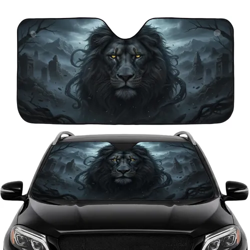 Powerful Black Lion Head Swirling Mane Dark Fantasy - Car Interior Upgrade Car Sunshade
