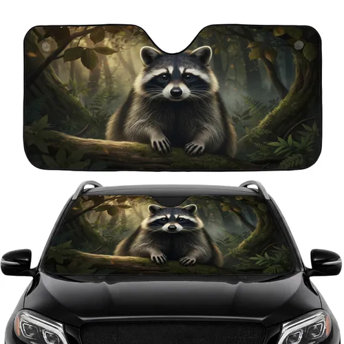 Raccoon Face Whiskers Front Paws Forest Habitat - Road Trip Travel Essential Car Sunshade