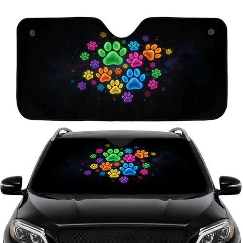 Iridescent Glowing Paw Prints Cosmic Starfield Nebulae - Commute Accessory Car Sunshade