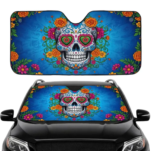 Dia de los Muertos Sugar Skull Mexican Floral - Car Interior Upgrade for Culture Lovers Car Sunshade