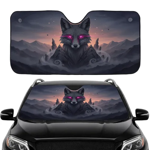 Rugged Fox Head Jagged Mountains Fog Stars Twilight - Road Trip Gift Car Sunshade