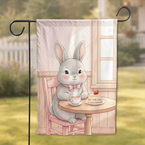 Fluffy Bunny Rabbit Rosy Cheeks Pink Bow Tie Tea Party Cake - Kids Room Decor Gift Garden Flag