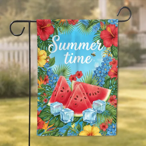 Summer Time Watermelon Ice Hibiscus - Summer Decor Gift Garden Flag