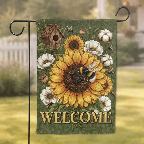 Bumblebee Sunflower Floral Welcome - Home Garden Decor Gift Garden Flag