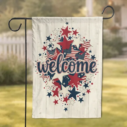 Welcome Script Stars American Flag - Patriotic Home Decor Gift Garden Flag
