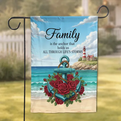 Family Anchor Roses Lighthouse Ocean Home Decor Gift Garden Flag