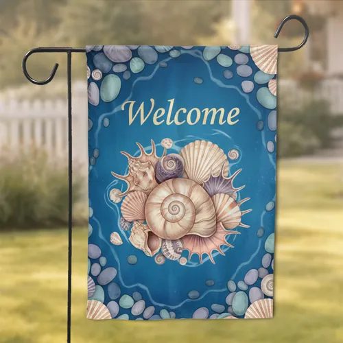 Welcome Seashells Beach Stones - Coastal Home Entryway Decor Garden Flag