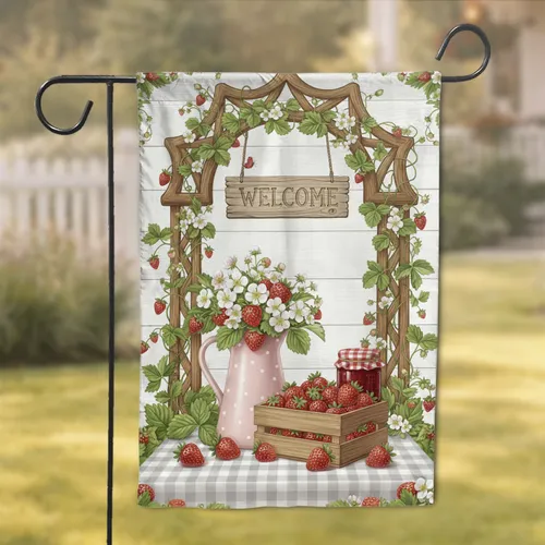 Rustic Wooden Welcome Sign Strawberry Farmhouse Decor - Strawberry Lover Gift Garden Flag