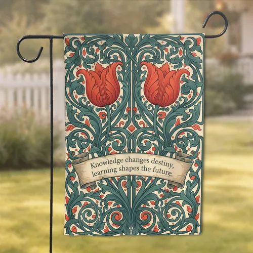 Art Nouveau Tulips Botanical Scrollwork - Knowledge Changes Destiny Inspirational Decor Garden Flag